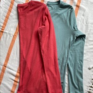 Two Eddie Bauer L/S Crewneck Tees - Dusty Teal & Pink Size XL